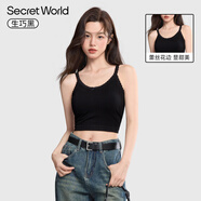 SECRET WORLD【新品】2025年新款蕾絲長(cháng)短款吊帶帶胸墊女士夏季背心女甜妹 生巧黑【露臍】_【細膩不磨人】 M _90-110斤