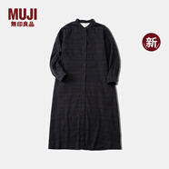 無印良品（MUJI）女式 法蘭絨 立領(lǐng)長袖連衣裙女裝裙子純棉連身裙25年秋季新品 炭灰色格紋 L (165/88A)