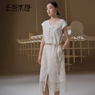 云思木想Ysimo-X摩登國風(fēng)2025夏季新款中長裙子蕾絲連衣裙12932 杏色 L
