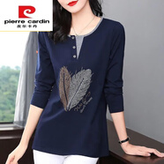 皮爾卡丹（pierre cardin）品牌【撿漏】純棉長(zhǎng)袖T恤女裝秋季新款洋氣中長(zhǎng)款百搭遮肚子打底 寶藍(lán)色 3XL 建議140-160斤