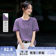 梵希蔓亮色條紋圓領(lǐng)短袖T恤女2025夏季新款撞色拼接寬松透氣上衣 A1862 紫白條紋 S