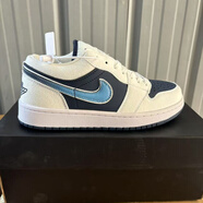 CLENIKEEDNIKE AIR莆田純?cè)甙姹続J1黑白浮雕耐磨男女百搭情侶低幫運(yùn) aj1蒂夫藍(lán) 40