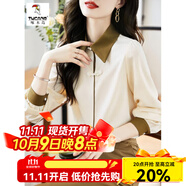 啄木鳥（TUCANO）襯衫女中式盤扣風(fēng)2025初秋新款簡約百搭通勤氣質(zhì)簡約優(yōu)雅舒適 杏 M89-102斤
