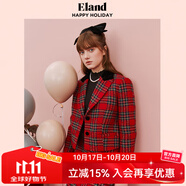 ELAND衣戀毛呢短外套女冬學(xué)院風(fēng)經(jīng)典格紋修身天鵝絨 紅色Red(20) S