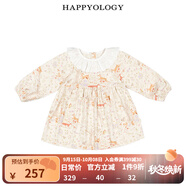 happyology英國兒童春秋花邊翻領(lǐng)裙子印花女童針織長袖連衣裙 歡樂小森林 92 (92cm)
