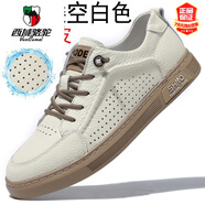 西域駱駝?lì)^層牛皮皮鞋涼鞋男鞋夏季透氣白色鏤空洞洞鞋小白鞋平底板鞋男款 620李白色 44