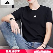 阿迪達斯 （adidas）短袖男裝 2025夏季新款運動服跑步健身時尚休閑圓領(lǐng)純棉透氣T恤 JY8564/黑色/純棉/三條紋 L