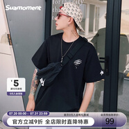 SuaMoment抓痕小爪子字母短袖男潮流街頭寬松純棉情侶T恤伯遠(yuǎn)同款 黑色 XL