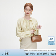 范思藍(lán)恩長袖圓領(lǐng)串珠設(shè)計感襯衫女秋2024新款寬松亞麻上衣13112 黃色 XL