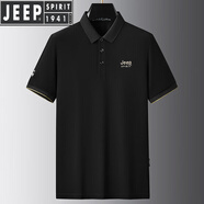 JEEP SPIRIT吉普 短袖t恤男純色商務(wù)翻領(lǐng)POLO衫夏季刺繡透氣寬松大碼半袖上衣 黑色 M