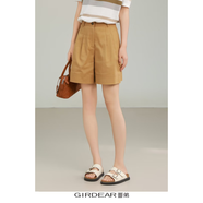 哥弟（GIRDEAR）女裝短褲入夏時尚百搭女褲顯瘦闊腿休閑褲裙寬松韓版短褲1100509 卡其色 * XL (5碼)
