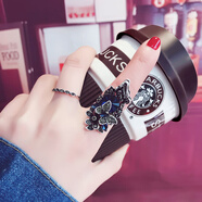 萬(wàn)寶資韓版時(shí)尚復古食中指指環(huán)女鑲鉆水晶裝飾戒指簡(jiǎn)約個(gè)性潮人學(xué)生飾品 J9321 藍色2件套 16號 