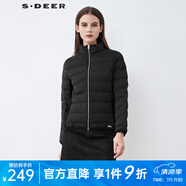 sdeer圣迪奧2021冬季直筒型常規款OL女裝休閑高領(lǐng)撞色字母拼接短款羽絨服S21482449 黑色/91 S 160