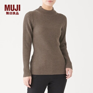 無印良品MUJI 女式  寬羅紋 半高領(lǐng)毛衣 長(zhǎng)袖針織衫 深咖啡色 L