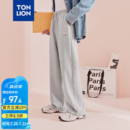 唐獅（TonLion）2023女高腰直筒闊腿百搭休閑長褲 加絨款/淺麻灰 L 