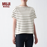 無(wú)印良品 MUJI 女式 粗棉線(xiàn)天竺編織 一字領(lǐng)寬版T恤 BBB07A1S 淺米色X圖案 XS-S