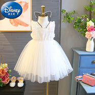 迪士尼（Disney）女童無袖洋氣連衣裙2022夏季韓版女孩網(wǎng)紗紗裙公主裙寶寶蓬蓬裙子 白色 130 cm