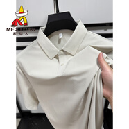 稻草人下擺開叉純色冰絲polo衫男短袖夏季透氣網(wǎng)孔涼感翻領(lǐng)t恤高端男裝 杏色 M /48