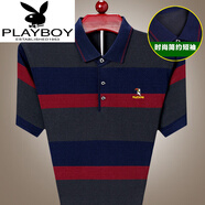 花花公子（PLAYBOY）品牌冰蠶絲短袖T恤衫中年爸爸裝翻領(lǐng)條紋汗衫薄POLO.衫針織 1756紅色XH M 165100-120斤穿