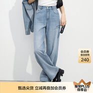 仿佛（FUUNNY FEELLN）商場同款FF仿佛秋新款直筒高腰闊腿牛仔褲女薄款寬松長褲氣質(zhì) 中群青色 XL (165) 78A