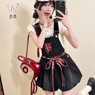 芭鳶韓版2025年新款背帶裙花苞裙修身顯瘦多巴胺牛仔背帶褲夏季薄款 牛仔裙+短袖T恤【套裝】 S