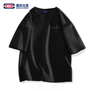 GENIOLAMODE短袖T恤男士簡(jiǎn)約短袖簽名半袖棉體恤男裝t恤夏裝 黑色 M