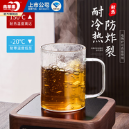 青蘋果【可圍爐煮茶】品茗杯茶杯高硼硅玻璃杯耐熱透明水杯帶把手喝茶杯 340ml茶韻茶飲杯1只裝