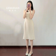 歌芭杉（GEBASHAN）品牌女裝無(wú)袖圓領(lǐng)藍色御姐風(fēng)連衣裙夏季新款潮流氣質(zhì)通勤魚(yú)尾裙子 杏色 L