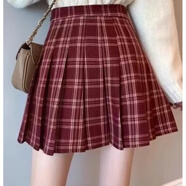 MZPLOI2025拜年服秋冬高中初中學(xué)生兩件套裝紅色喜慶毛衣短裙少女生衣服 【單件】紅格百褶裙（有內襯） S 【建議80-90斤】