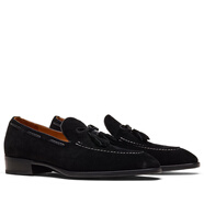 川左川右（CuzooCuyoo）樂(lè )福鞋男手工真皮便士皮鞋商務(wù)真皮大底琴底蝴蝶結流蘇鞋 黑色 40