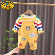 G.DUCKKIDS寶寶秋裝套裝洋氣3兒童衣服小童秋季嬰兒1歲男童背帶褲兩件套春秋 黃色 MXB小熊背帶 90 建議身高80-90cm1歲半-2歲左右