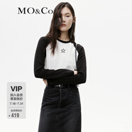 MO&Co.冬水漿星星美式撞色插肩袖長袖短款T恤MBC4TEE004 本白色-第2批 S 160