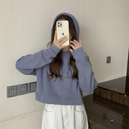 冉藝嵐同款初春衛(wèi)衣女小個(gè)子短款帶帽新款薄款秋季上衣連帽衛(wèi)衣百搭韓版 霧藍(lán)色 【高腰薄款不起球】 S 60-75斤【正版質(zhì)量】
