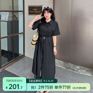 惟友大碼襯衫裙胖妹妹夏裝大碼女裝胖mm設(shè)計(jì)感潮牌上衣 單件黑色襯衫裙（配腰帶） 3XL 【尺碼偏大】 建議170-190斤