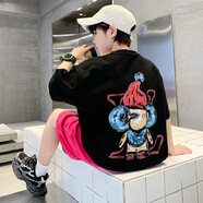 京濮飛男童潮流印花短袖套裝2025學(xué)生寬松半袖短褲兩件套夏裝 黑色 120 cm