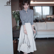 品牌女裝連衣裙女2025春夏新款百搭名媛顯瘦氣質(zhì)減齡職業(yè)襯衫裙 襯衫＋半身裙 M