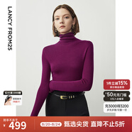 朗姿【王楚然同款】純羊毛高領(lǐng)針織衫春冬內搭打底上衣曠野美拉德 紫紅色 M