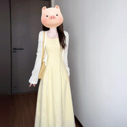鴻思麟伊（HONGSILINYI）早春2025黃色吊帶連衣裙子女開春穿搭一整套裝海邊度假長裙夏 開衫【單件】【毛衣開衫外套/ 開 S 40/45kg 【韓系氛圍感穿搭套裝