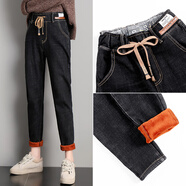 詩(shī)迪芙牛仔褲女寬松高腰顯瘦哈倫褲刺繡蘿卜褲女網(wǎng)紅春秋新款百搭老爹褲 黑色加絨 【9593】 30 (二尺三)