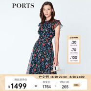 PORTS寶姿 連衣裙 紅花藍(lán)屋修身連衣裙碎花裙 LN8D129HPS069 丈青印花 XS (2)