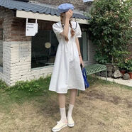 索宛亦（SUOWANYI）閨蜜裝日系連衣裙學(xué)院風(fēng)夏甜美學(xué)生裙子仙女仙森系小個(gè)子初戀裙 白色 【】 L
