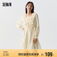 森馬連衣裙女荷葉邊蝴蝶結(jié)氛圍感優(yōu)雅方領(lǐng)裙子109124114003
