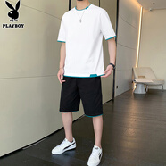 花花公子（PLAYBOY）短袖T恤男套裝夏季男士高端上衣服運(yùn)動(dòng)半袖體恤短褲兩件套
