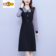 初徑法式時(shí)尚秋裝新款大碼連衣裙娃娃領(lǐng)收腰顯瘦有口袋氣質(zhì)裙子潮 灰色  L 建議90-105斤
