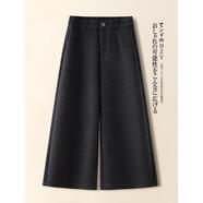 咖色羊毛呢闊腿褲女秋冬2025新款小個(gè)子八分糯米褲靴褲九分直筒褲 黑灰色-九分褲-褲長(cháng)90CM M 27/建議95-105斤