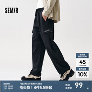 森馬（Semir）休閑褲男寬松直筒工裝褲山系戶外春季繡花長褲松緊腰褲子時尚 黑色90001 2XL