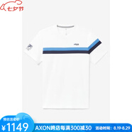 斐樂（FILA）男裝T恤上衣條紋撞色短袖 防曬防臭運動戶外TM13B176 100 WHITE/MARINA/NAVY S