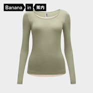 蕉內（Bananain）熱皮301+女士打底衣長(cháng)袖T恤棉感25秋冬保暖高領(lǐng)可外穿修身內搭 【圓領(lǐng)】洛綠 L