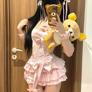 歐美辣妹風(fēng)粉色雙層褶皺蛋糕裙女2025夏季系帶蝴蝶結低腰百褶裙 粉色 高質(zhì)量 S  【建議85-95斤】