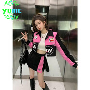 YOMC新美式辣妹秋季套裝棒球服機車風(fēng)短外套+半身包臀裙短裙子套裝女 外套+半身裙【套裝】 M